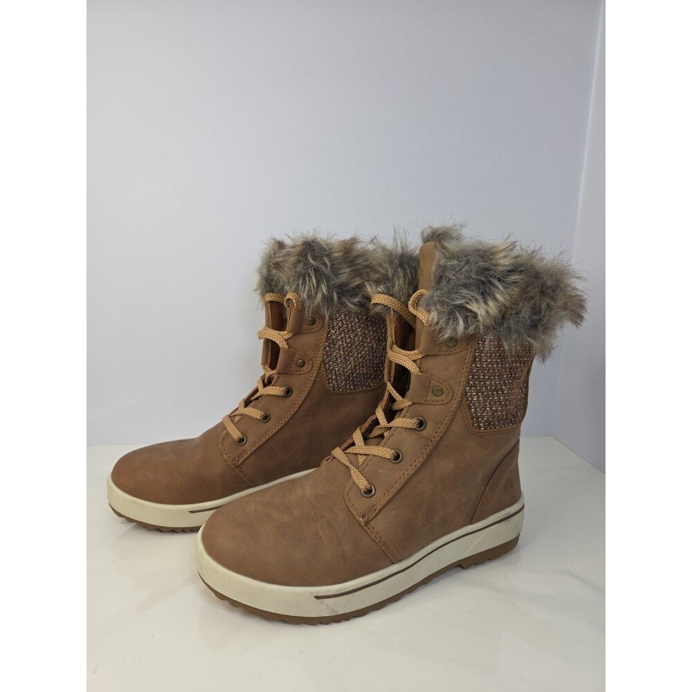 Northside Womens Snow Boot Size 6 Light Brown Gray Faux Fur Trim Lace Up NWOT - Picture 3 of 10